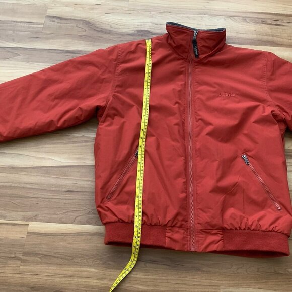 L.L Bean Coat Mens Medium Red Orange Thinsulate Bomber Jacket Fleece Lined Zip - Picture 4 of 13